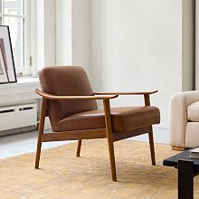 Mid-Century Leather Show Wood Chair